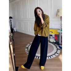 批发黑色弯刀裤女胖妹妹mm梨形身材高腰宽松显瘦阔腿运动卫裤5927