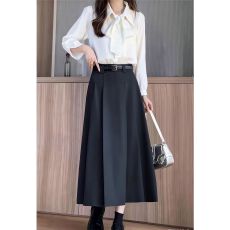 批发1033上衣+1037法式长袖女白色衬衣+西装半身裙垂感显瘦a字裙套装