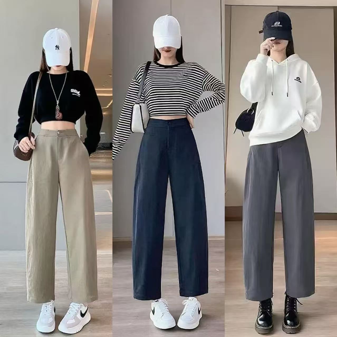 이른 가을 새로운 캐주얼 좁은 판 낫 바지 여성 하이웨이스트 슬림해 보이는 작은 키 8 점 9부 바지