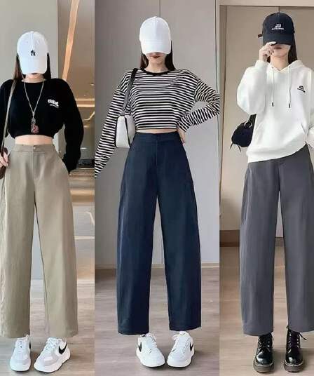 이른 가을 새로운 캐주얼 좁은 판 낫 바지 여성 하이웨이스트 슬림해 보이는 작은 키 8 점 9부 바지