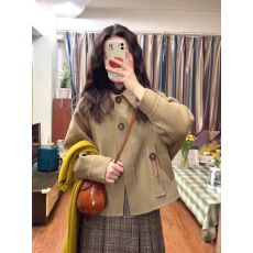 批发8058复古小个子短款毛呢外套女秋冬气质温柔宽松减龄polo翻领外套