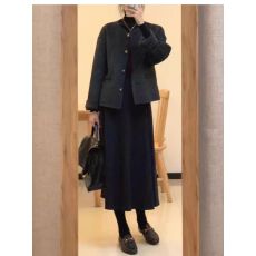 批发8059秋冬呢子大衣女短款小香风韩版宽松圆领毛呢外套<b class='q'>半身</b>裙套装