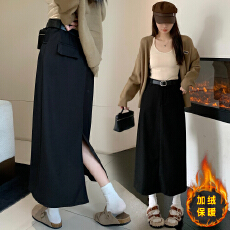 批发实拍实价秋<b class='q'>冬</b>加厚西装后开叉复古设计感中长款半身裙7731