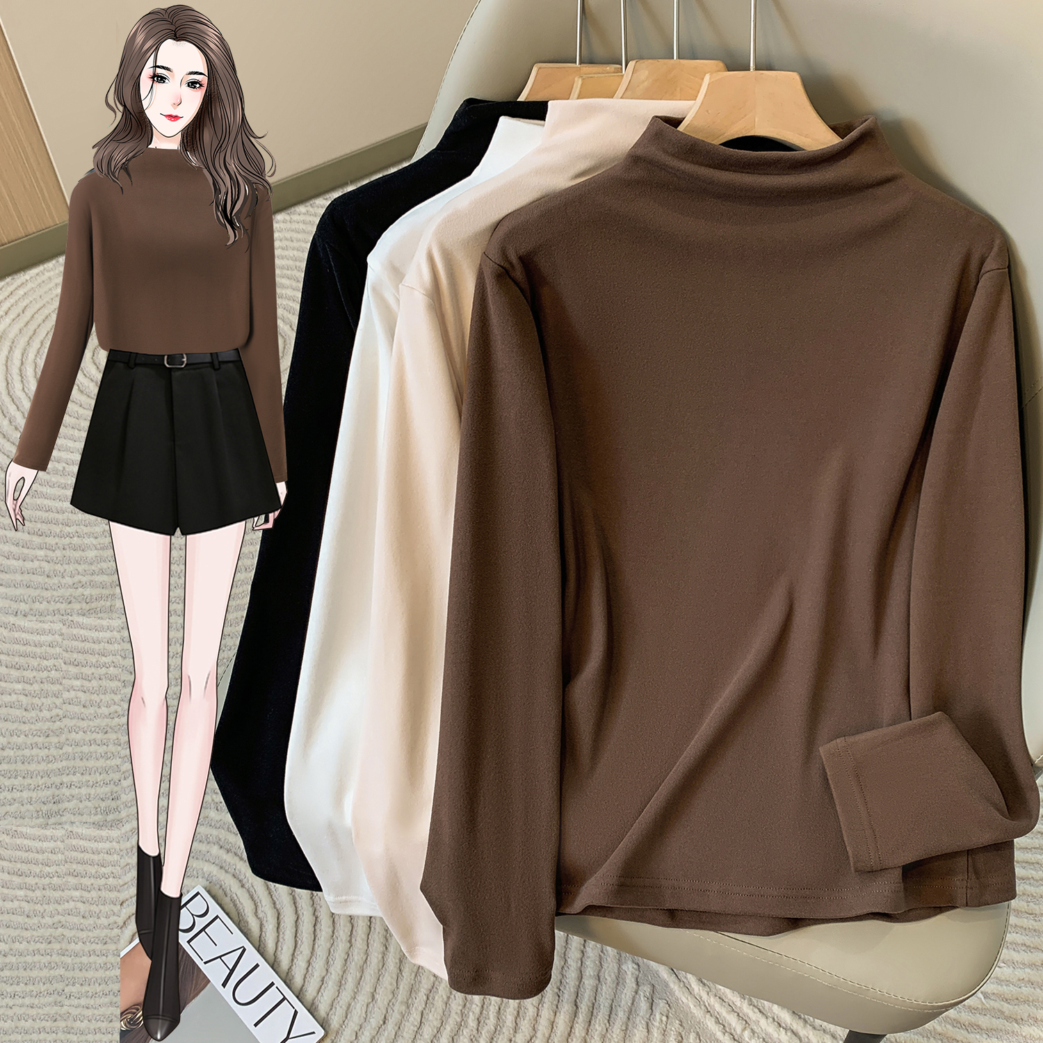 半高领德绒打底衫女秋冬高级感内搭套头长袖t恤冬季