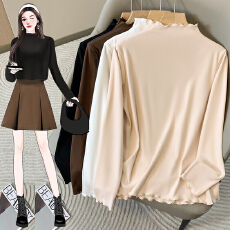 批发实价半高领德绒打底衫女<b class='q'>秋</b>冬内搭一体绒长袖木耳边上衣