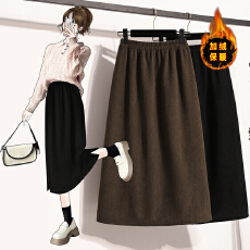 批发66666实拍实价黑色半身裙女高腰遮胯中长款宽松显瘦开叉一步裙