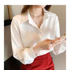 批发法式港风时尚尖领大码白<b class='q'>衬衫</b>女<b class='q'>职业</b>通勤休闲显瘦长袖上衣