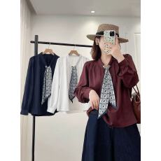 批发大码胖mm高级感衬衣打底衫女<b class='q'>春</b>装2026年新款显瘦气质内搭领巾上衣