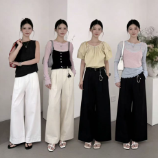 批发慵懒风高腰<b class='q'>白</b>色阔腿<b class='q'>裤子</b>女2026春秋季新款宽松显瘦松弛直筒休闲裤