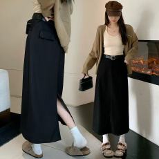批发实拍实价秋冬加厚<b class='q'>西装</b>后开叉复古设计感中<b class='q'>长款</b>半身裙7731