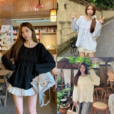 批发大码长袖衬衫圆领正肩泡泡袖<b class='q'>胖</b>mm<b class='q'>遮</b>肚上衣