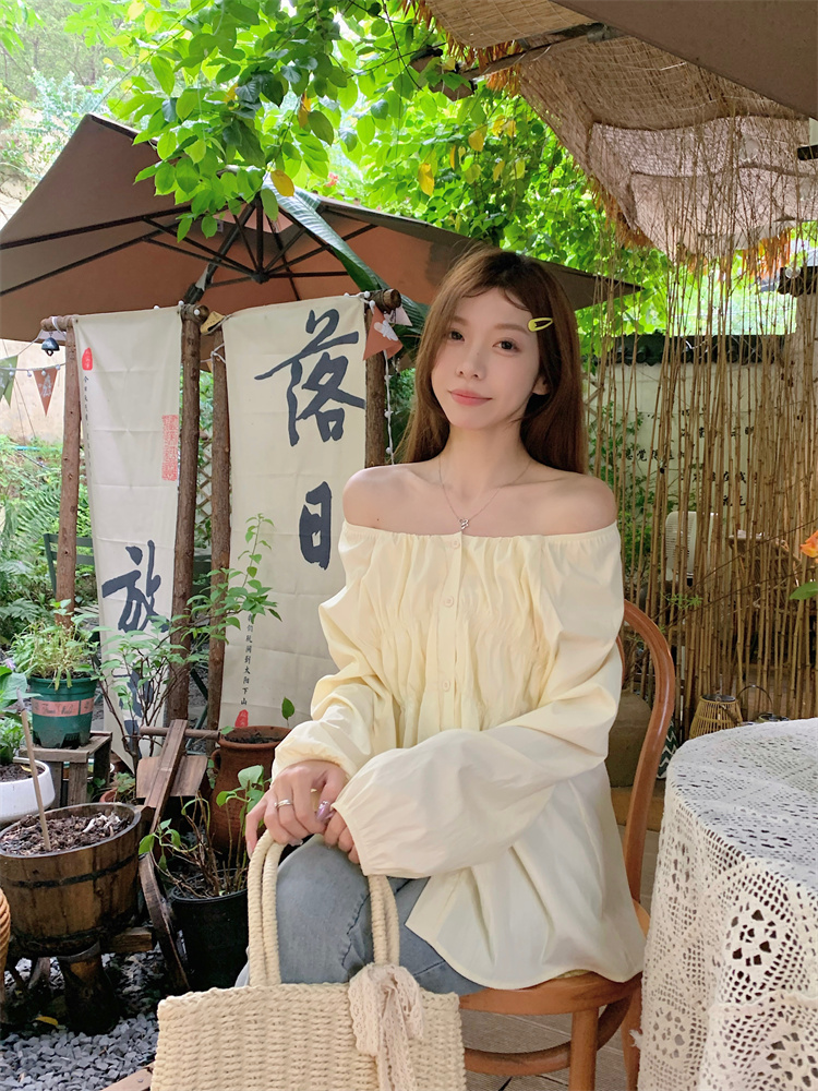 빅 사이즈 긴팔 셔츠 라운드 넥 긍정적 인 어깨 거품 소매 지방 mm 표지 배 맨위