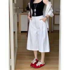 韩系老钱风压褶阔腿七分裤女休闲裤