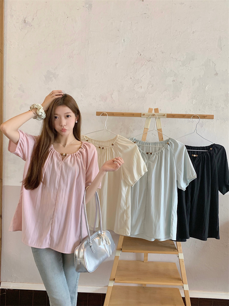 디자인 센스 여름 얇은 스타일 표지 배 맨위 루즈핏 슬림해 보이는 품격 라운드 넥 작은 셔츠
