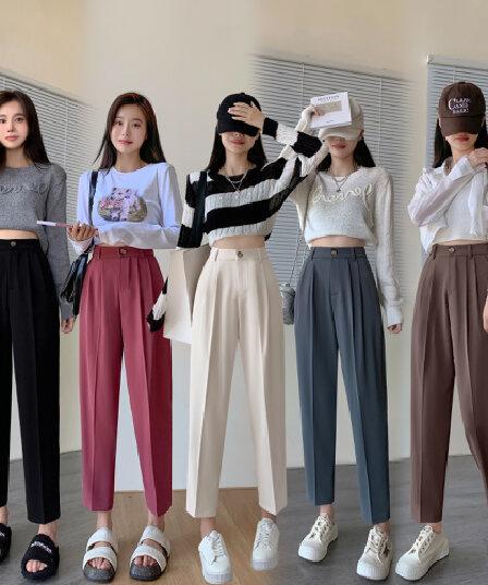 정장 바지 여성 루즈핏 슬림해 보이는 검정색 캐주얼 도루 센스 담배 파이프 바지