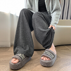 批发实拍实价灰色阔腿裤女<b class='q'>春</b>秋高腰显瘦直筒休闲慵懒糯米长裤