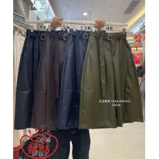 批发9101十三行小个子黑色PU皮复古八分阔腿裤<b class='q'>女</b>装七分休闲裤子