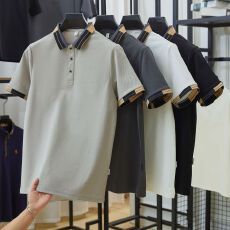批发翻领polo衫高级感商务休闲男装透气撞色翻领t恤