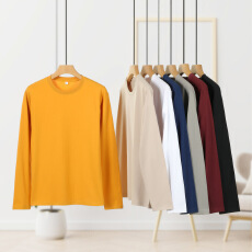 批发秋款纯色长袖<b class='q'>T</b><b class='q'>恤</b>男女同款基础圆领长袖百搭打底衫情侣休