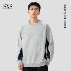 批发<b class='q'>秋</b>冬320克双面棉刷毛拼接撞色圆领卫衣男女同款卫衣百搭