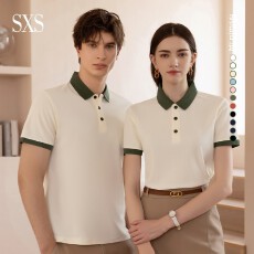 森系提花菠萝领双珠地撞色翻领