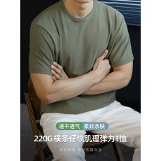 横条仔纹肌理速干透气短袖t桖男亲肤柔弹日常百搭高级体恤衫