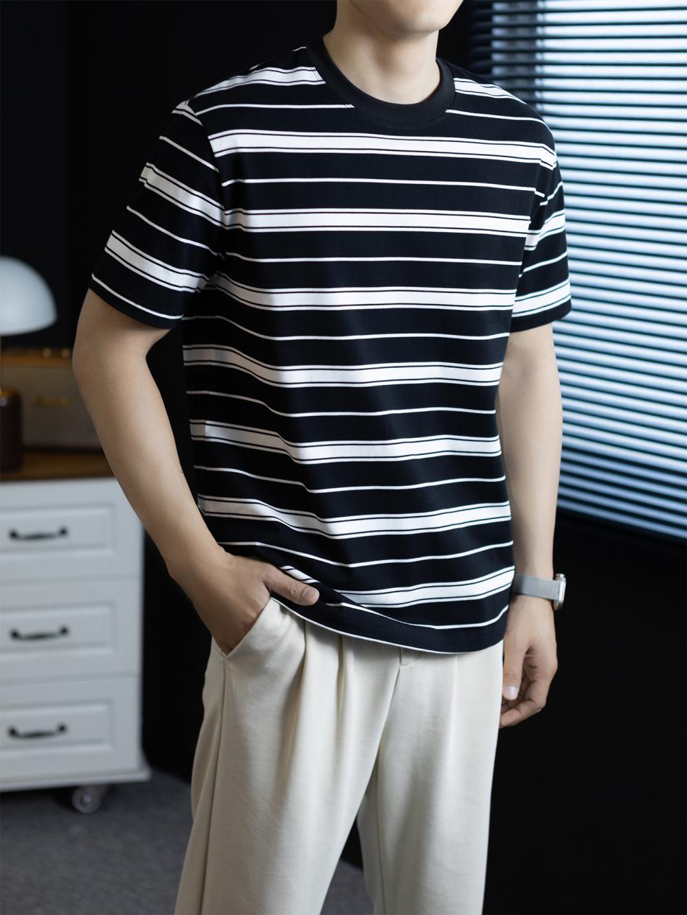 210g 신강 길다 플러시 면 T 반팔 남자 여름 순면 신축성 반소매 셔츠 동정