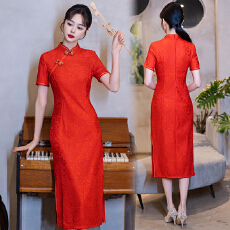 批发实拍春夏款旗袍敬酒服连衣裙红色回门服