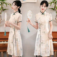 批发实拍夏季雪纺新中式改良旗袍连衣裙