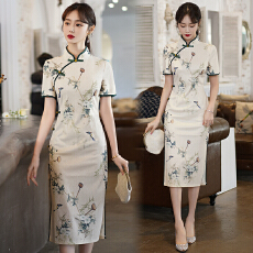 批发实拍新中式复古改良旗袍连衣裙女收腰显瘦裙子