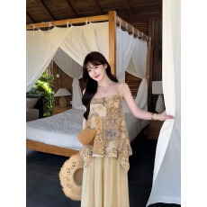 批发实拍实价 <b class='q'>夏</b>季松弛拼接波西风背心+松弛百搭垂感休闲裤套装