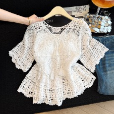 批发镂空外搭防晒针织罩衫女夏季大码<b class='q'>胖</b>mm<b class='q'>高级</b>感法式V领上衣绝美小衫