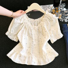 批发法式甜美<b class='q'>泡泡袖</b>碎花衬衫女2026夏季系带设计感小众减龄<b class='q'>上衣</b>