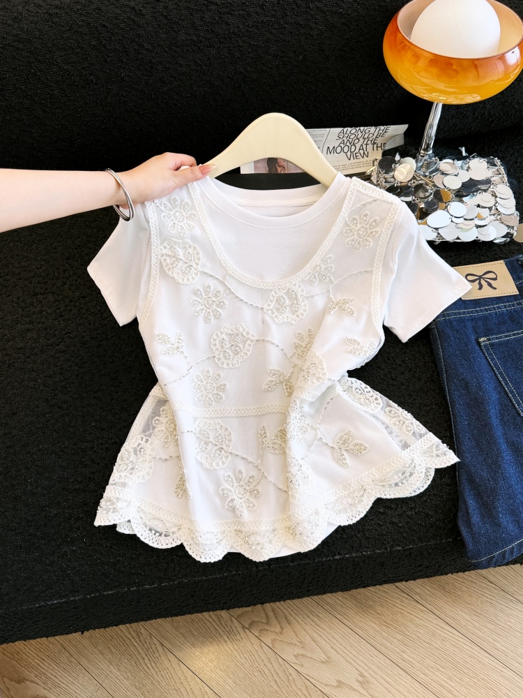 도파민 바람 무거운 작업 자수 V넥 비즈 박기 레이스 여성 여름 외출용 스택 착용 다용도 품격 투피스 조끼