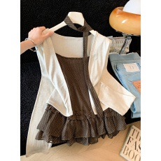 批发高端欧货2026秋季新款套装女挂脖飘带波点吊带<b class='q'>背心</b><b class='q'>长</b>袖开衫三件套