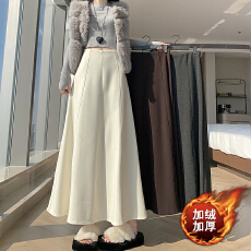 批发实拍2025冬新款网红羊绒毛呢<b class='q'>半身裙</b>气质拼接中长鱼尾裙加绒<b class='q'>半身裙</b>