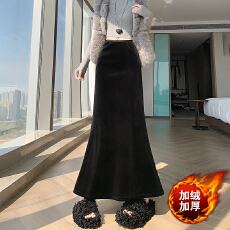 批发实拍2025新 高级丝绒亲肤百搭修身<b class='q'>半身</b><b class='q'>包臀</b>鱼尾<b class='q'>长裙</b>松紧腰中<b class='q'>长裙</b>