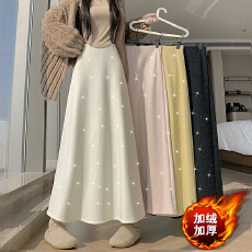 批发实拍2025<b class='q'>冬</b>新款网红羊绒毛呢半身裙气质拼接中长鱼尾裙加绒半身裙