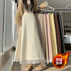 批发实拍2025<b class='q'>冬</b>新款网红羊绒毛呢半身裙气质拼接中长鱼尾裙加绒半身裙