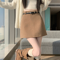 批发<b class='q'>实拍</b>2025新版红甜辣风百搭修身高腰羊绒毛呢A字裙 半身裙 女