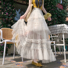 批发重工拼接印花网纱蛋糕裙半身裙女新款显瘦裙子长裙半裙伞裙四季款