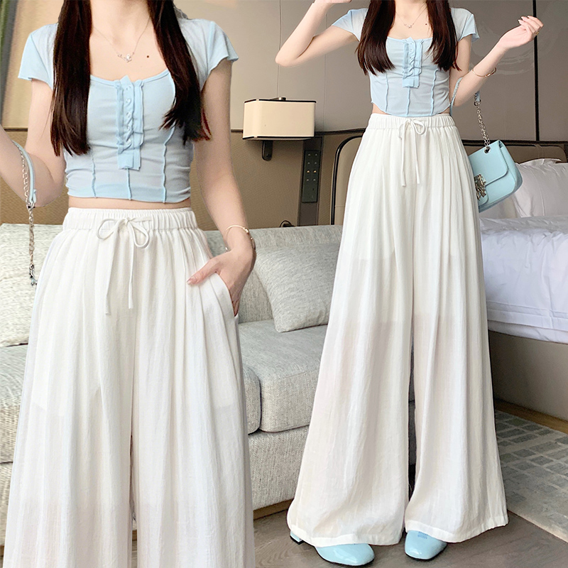 실사 저항 주름 아마 와이드 레깅스 바지 2026 봄 여름 얇은 스타일 마 재료 캐주얼 루즈핏 도루 센스 얇고 가벼운 긴 바지