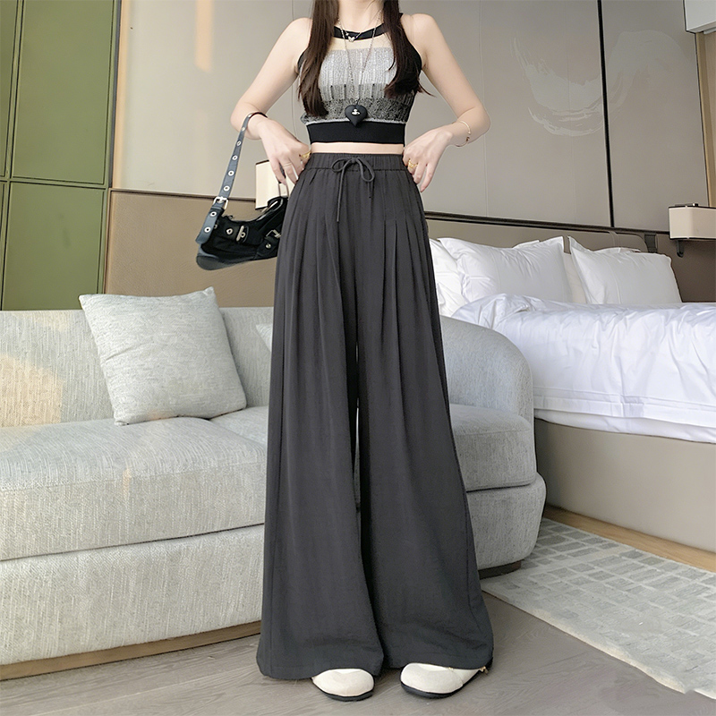 실사 얼음 실크 면 린넨 3 권의 책 바지 여성 여름 디자인 센스 하이웨이스트 부서 帯 도루 센스 넓은 다리 스트레이트 바닥 청소 치마바지