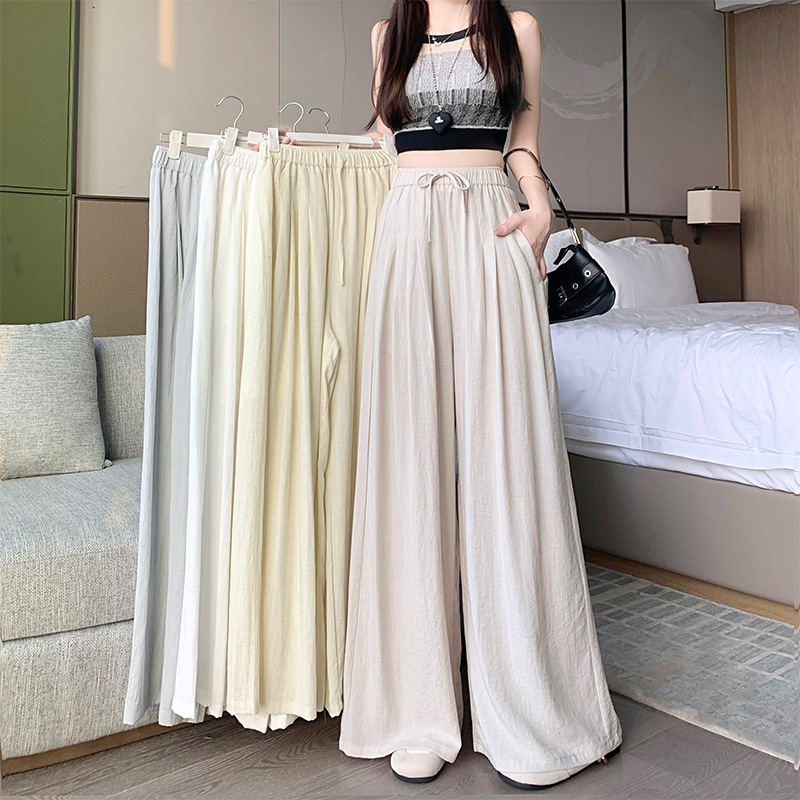 실사 저항 주름 아마 와이드 레깅스 바지 2026 봄 여름 얇은 스타일 마 재료 캐주얼 루즈핏 도루 센스 얇고 가벼운 긴 바지