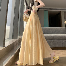 批发实拍2026天丝麻料半身<b class='q'>裙</b>女春夏高腰垂坠感a字超大摆<b class='q'>伞</b><b class='q'>裙</b>百褶长<b class='q'>裙</b>