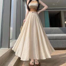 批发实拍2026天丝麻料半身<b class='q'>裙</b>女春夏高腰垂坠感a字超大摆<b class='q'>伞</b><b class='q'>裙</b>百褶长<b class='q'>裙</b>