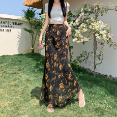 批发<b class='q'>实拍</b>2026新高级雪纺印花面料亲肤包臀鱼尾长裙 松紧腰中长裙