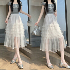 批发实拍2026重工网纱蛋糕裙半身裙女新款显瘦中裙子半裙伞裙四季款