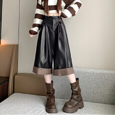 批发<b class='q'>实拍</b>2026新款机车美式纯欲风辣妹重工设计PU皮<b class='q'>裤</b> 7分休闲皮<b class='q'>裤</b>