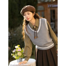 批发学院风v领针织<b class='q'>背心</b>马甲女韩系宽松慵懒叠穿无限坎肩<b class='q'>毛衣</b>上衣